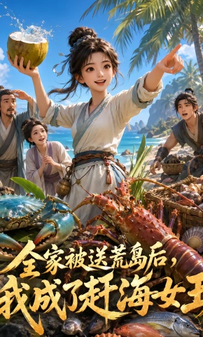 短剧《全家被送荒岛后，我成了赶海女王》海报