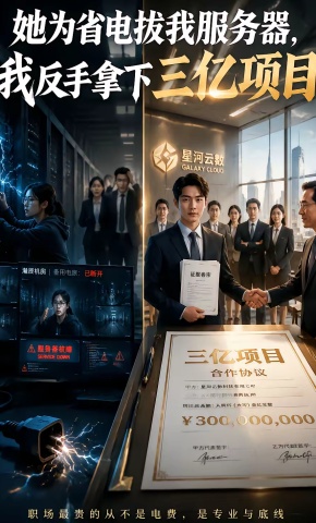 短剧《她为省电拔我服务器，我反手拿下三亿项目》海报