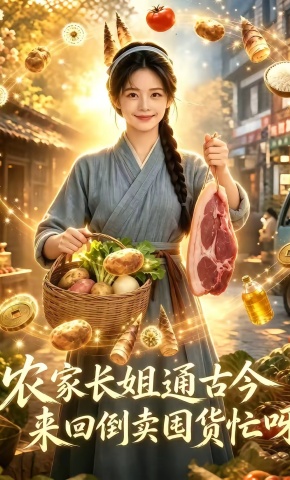 短剧《农家长姐通古今，来回倒卖囤货忙呀》海报