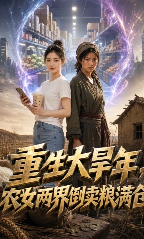 短剧《重生大旱年，农女两界倒卖粮满仓》海报