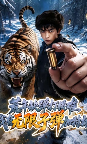 短剧《荒年缺弹打猎难，我有无限子弹加特林》海报